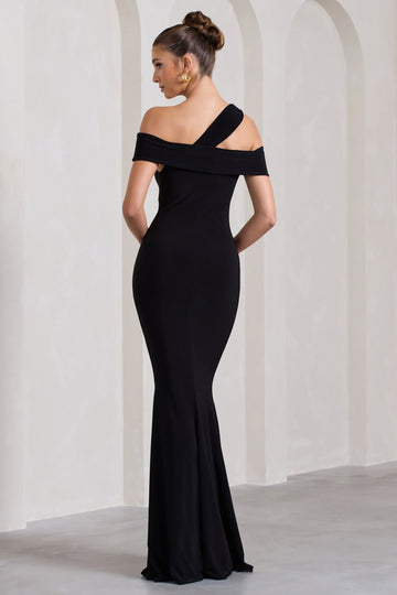 Captivating Black Strappy Asymmetric Cut-Out Maxi Dress